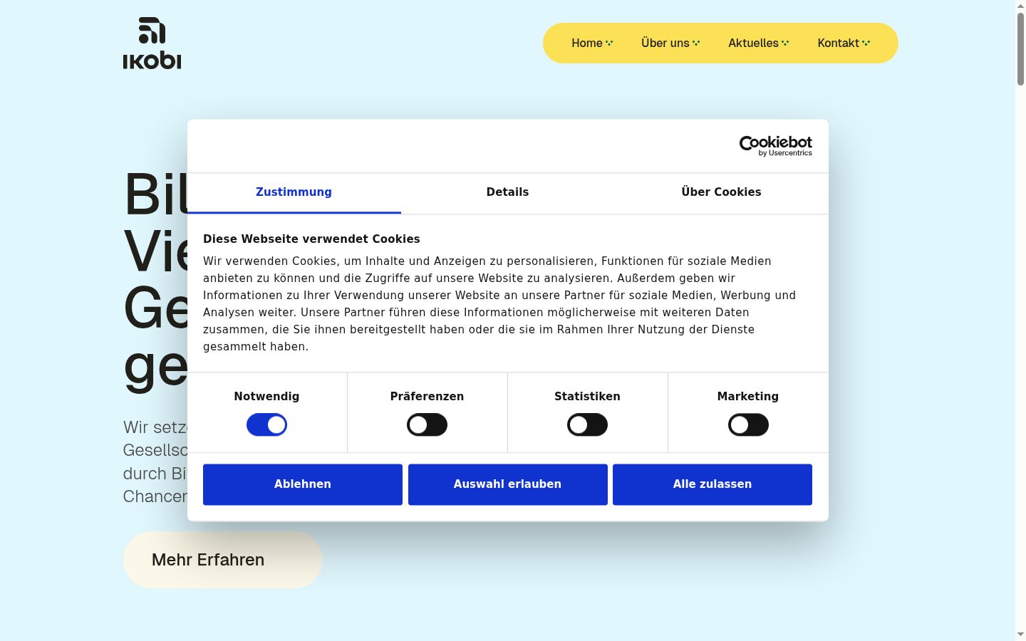Screenshot del banner di consenso mostrato prima di qualsiasi interazione