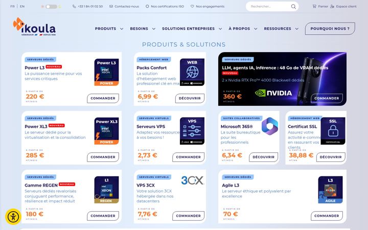 Captura de ecrã de ikoula.com