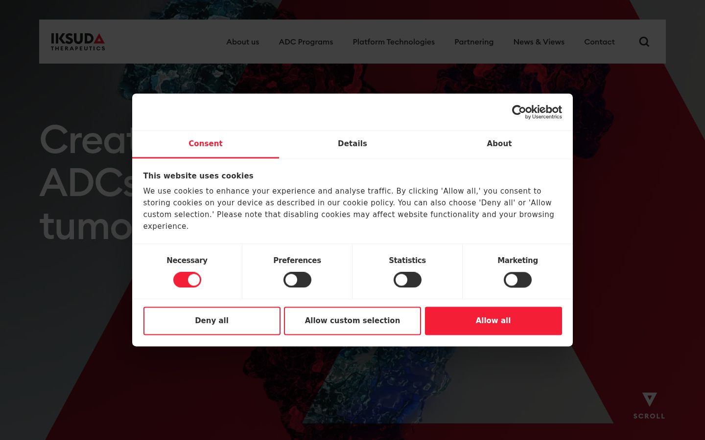 Screenshot of the consent banner shown before any interaction