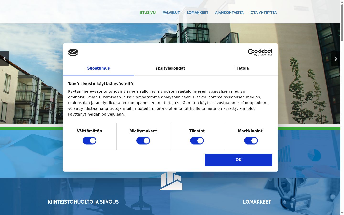 Screenshot tal-banner tal-kunsens muri qabel kwalunkwe interazzjoni