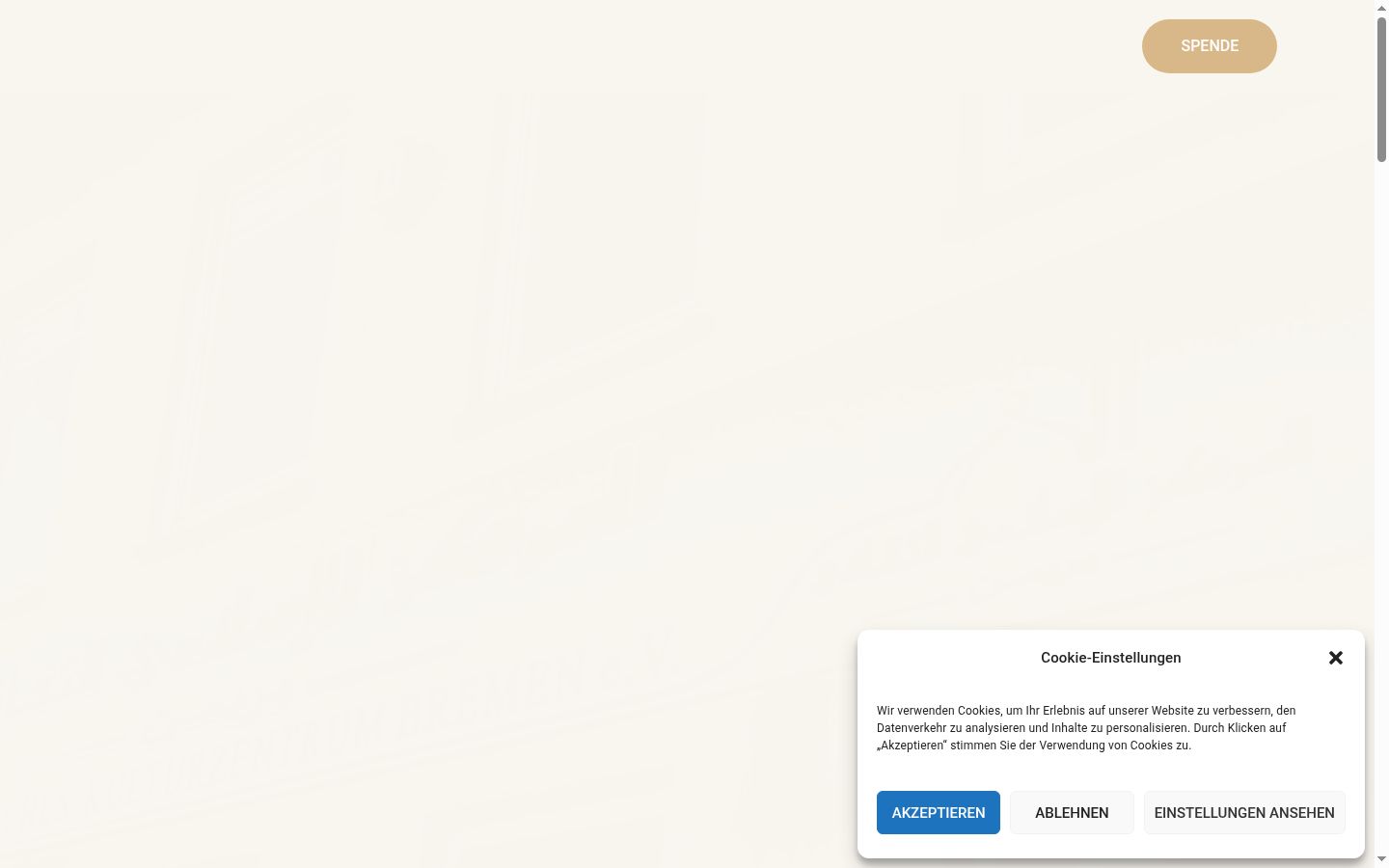 Screenshot des Einwilligungsbanners vor jeglicher Interaktion