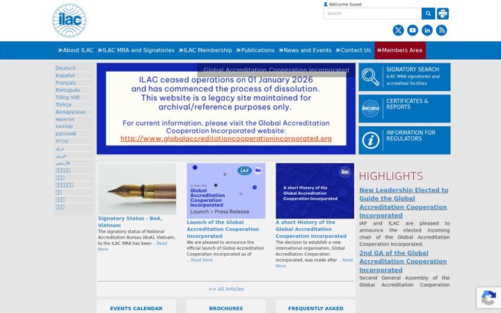 Screenshot of ilac.org