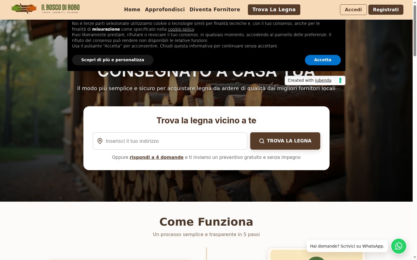 Screenshot del banner di consenso mostrato prima di qualsiasi interazione