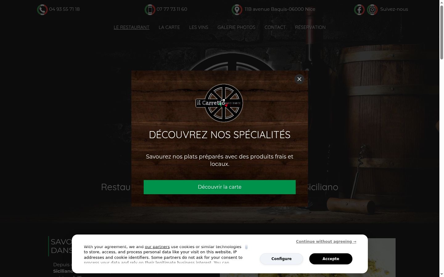 Screenshot del banner di consenso mostrato prima di qualsiasi interazione