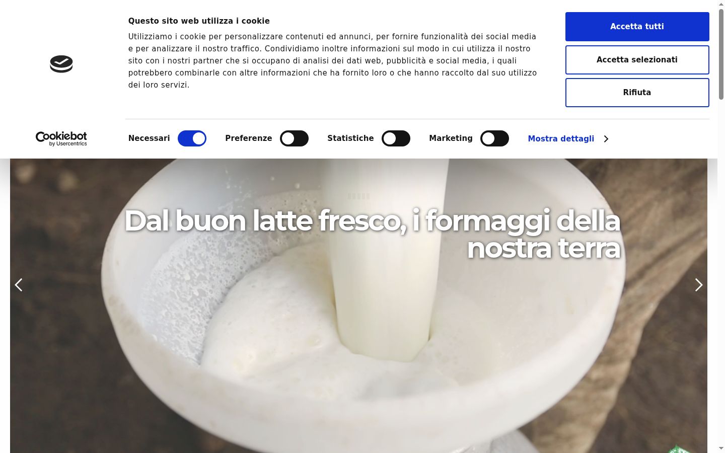 Screenshot del banner di consenso mostrato prima di qualsiasi interazione