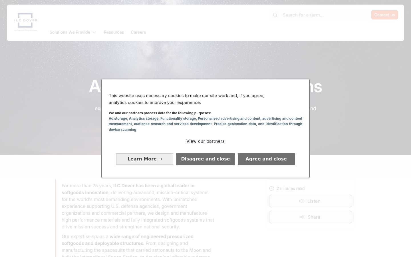 Screenshot of the consent banner shown before any interaction