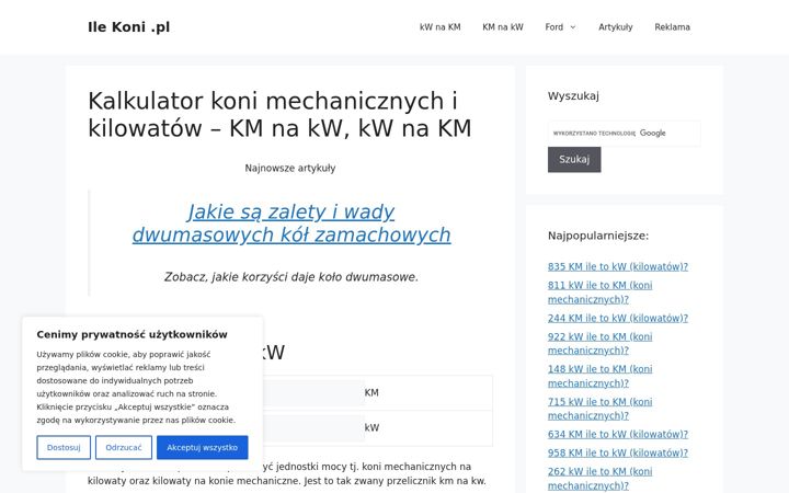 Screenshot of ilekoni.pl