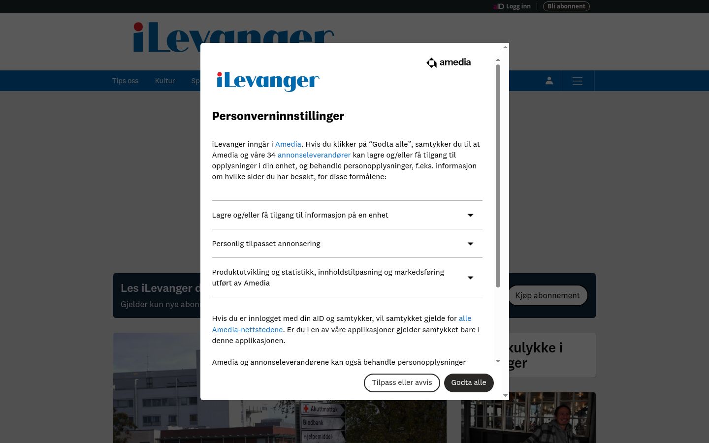 Screenshot van de toestemmingsbanner zoals getoond vóór enige interactie