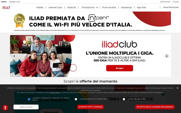Screenshot di iliad.it