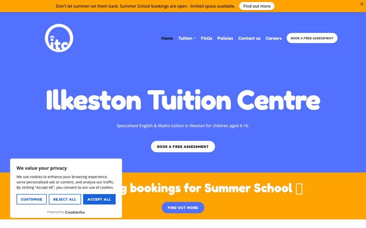 Screenshot of ilkestontuitioncentre.co.uk