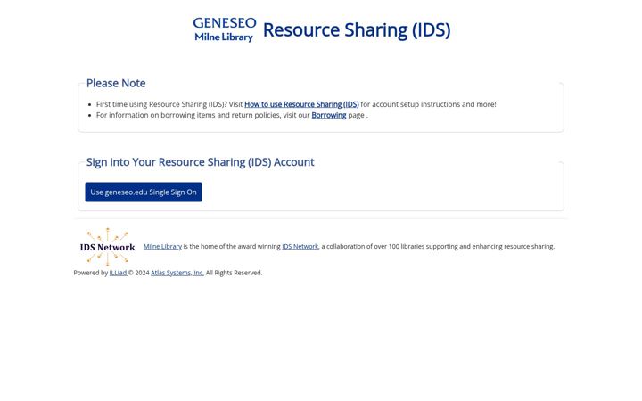 Screenshot of illiad.geneseo.edu