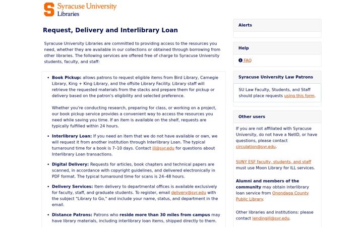Screenshot of illiad.syr.edu