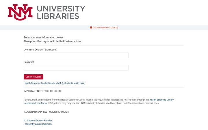 Screenshot of illiad.unm.edu