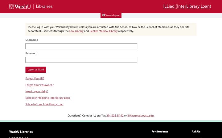 Screenshot of illiad.wustl.edu
