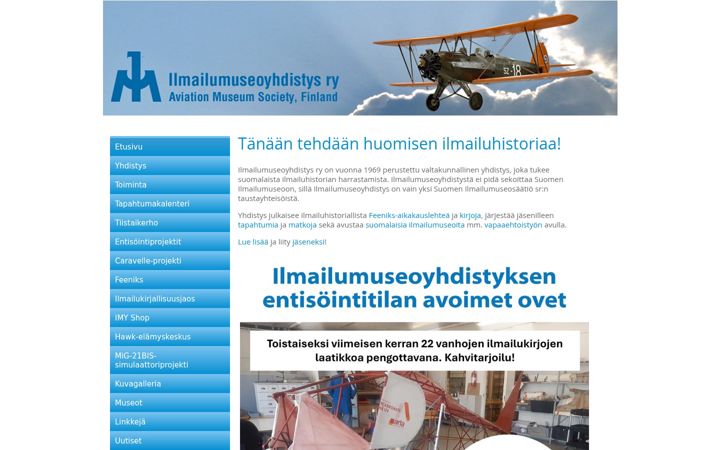 Screenshot of ilmailumuseoyhdistys.fi