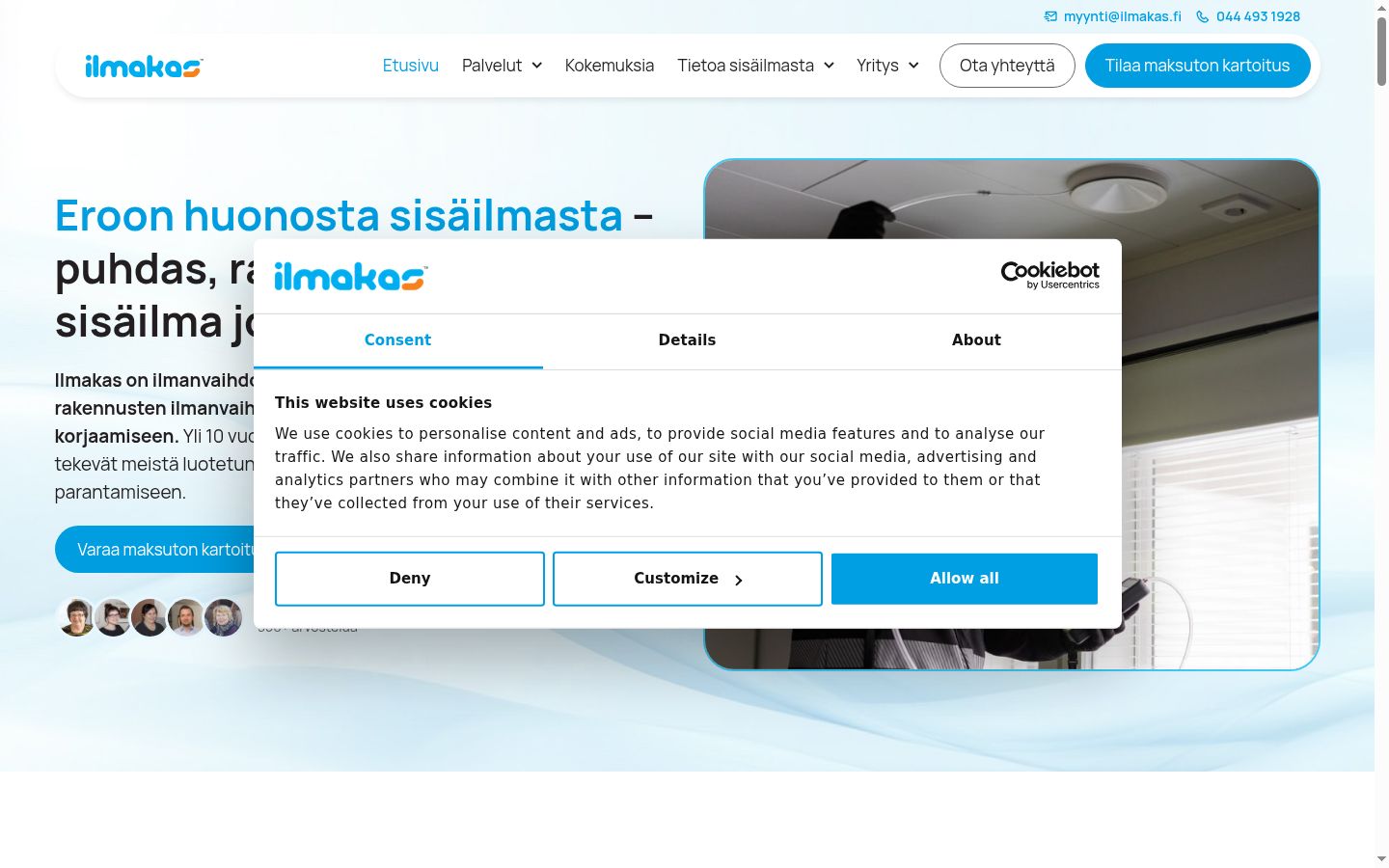 Kuvakaappaus suostumusbannerista, joka näytettiin ennen mitään vuorovaikutusta