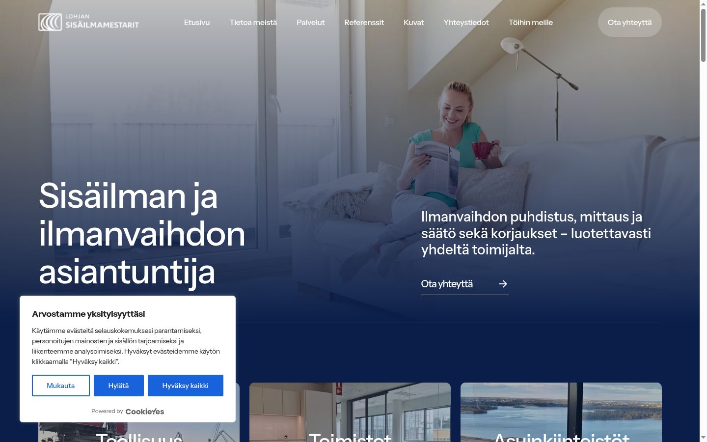 Kuvakaappaus suostumusbannerista, joka näytettiin ennen mitään vuorovaikutusta