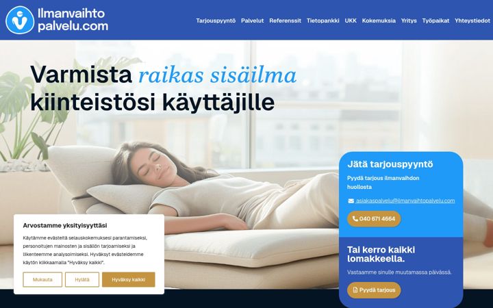 Screenshot of ilmanvaihtopalvelu.com