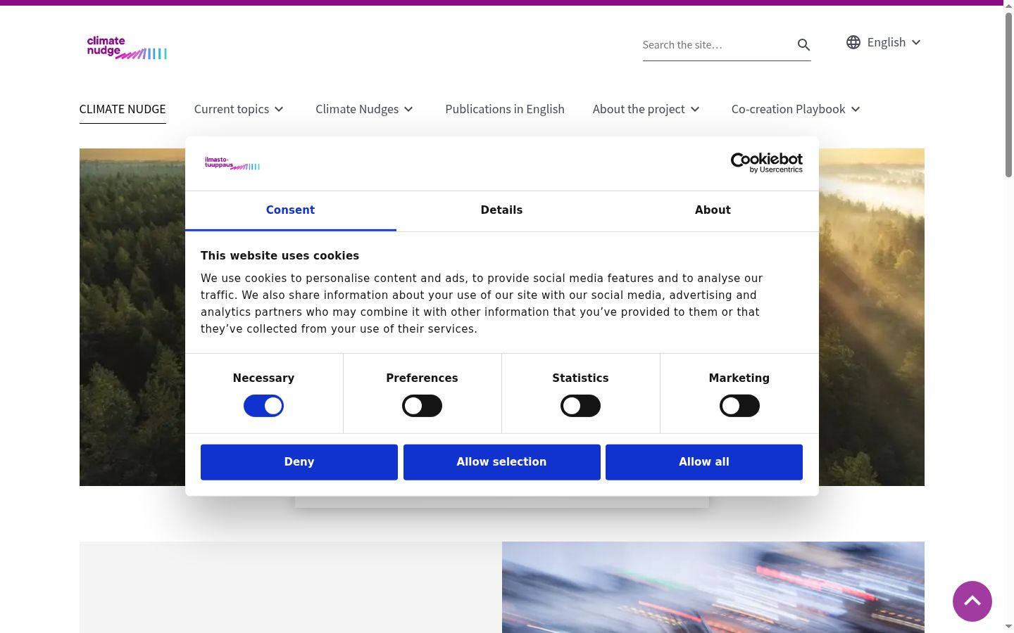 Screenshot of the consent banner shown before any interaction