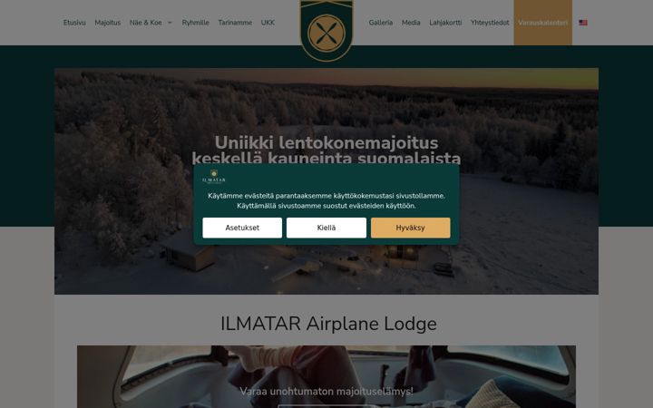 Kuvakaappaus sivustosta ilmatarlodge.fi