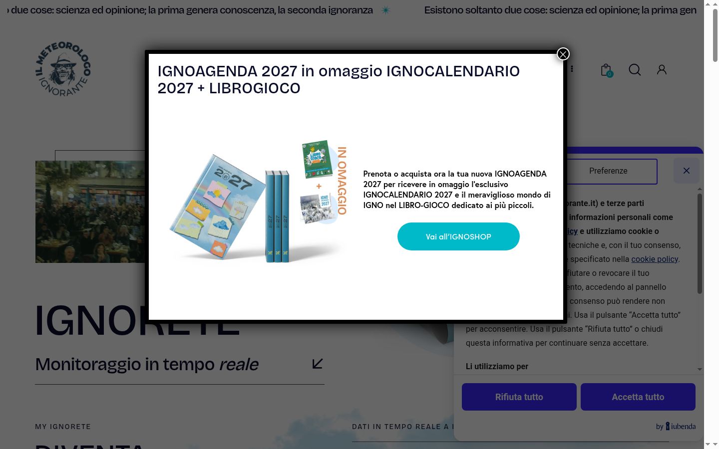Screenshot del banner di consenso mostrato prima di qualsiasi interazione