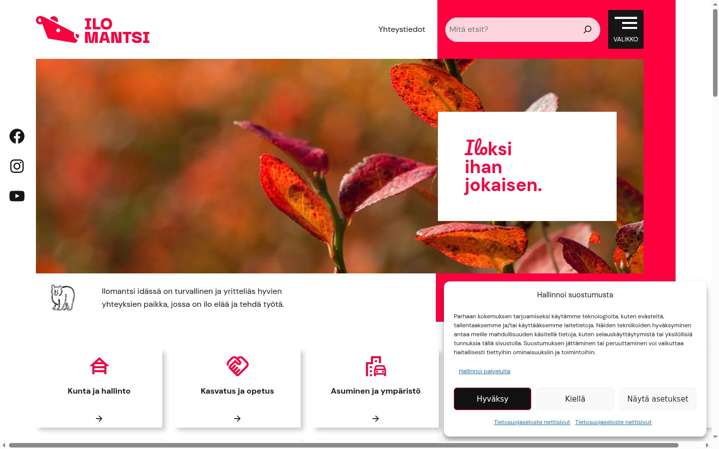 Screenshot del banner di consenso mostrato prima di qualsiasi interazione