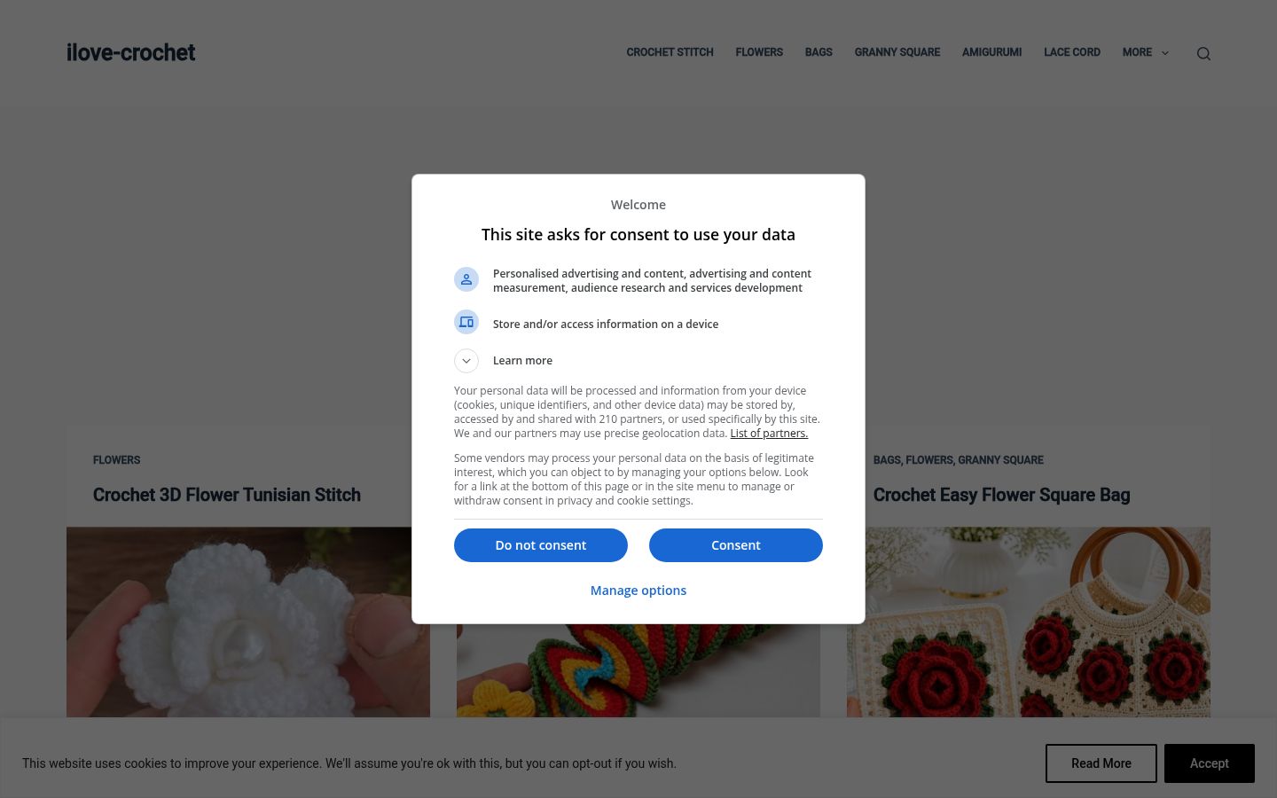 Screenshot del banner di consenso mostrato prima di qualsiasi interazione