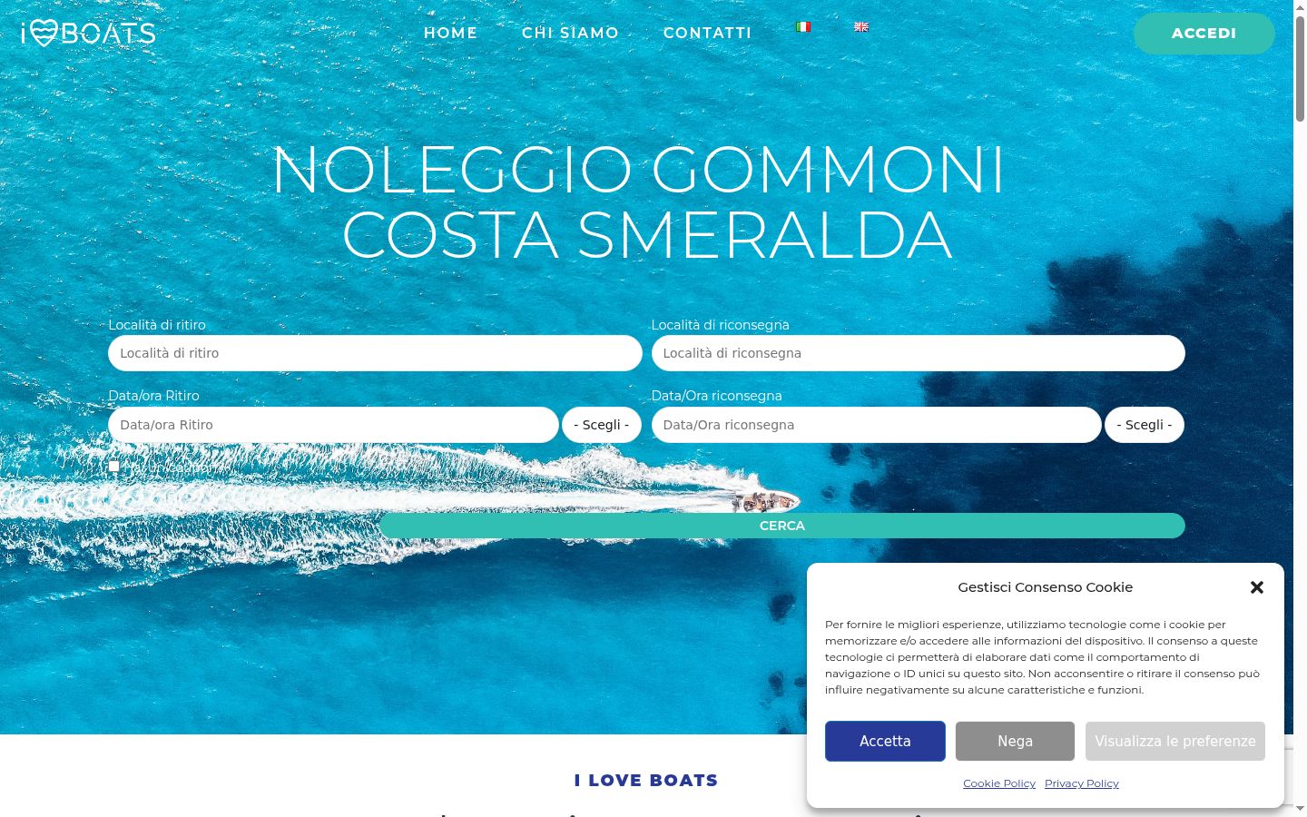 Screenshot del banner di consenso mostrato prima di qualsiasi interazione