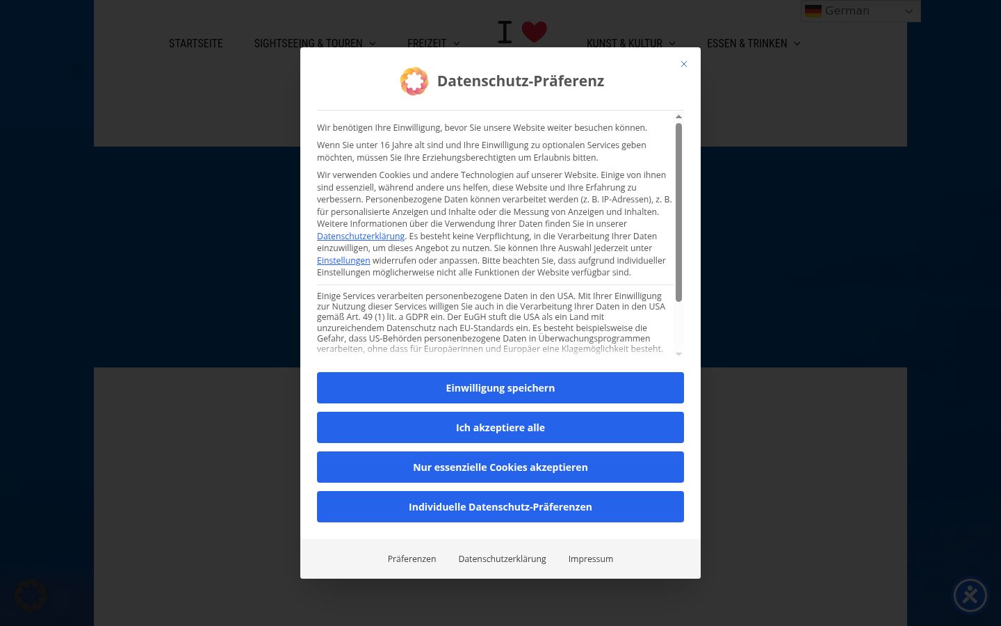 Screenshot of the consent banner shown before any interaction