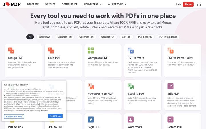 Snímek obrazovky ilovepdf.com