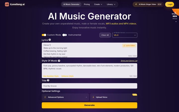 Screenshot of ilovesong.ai