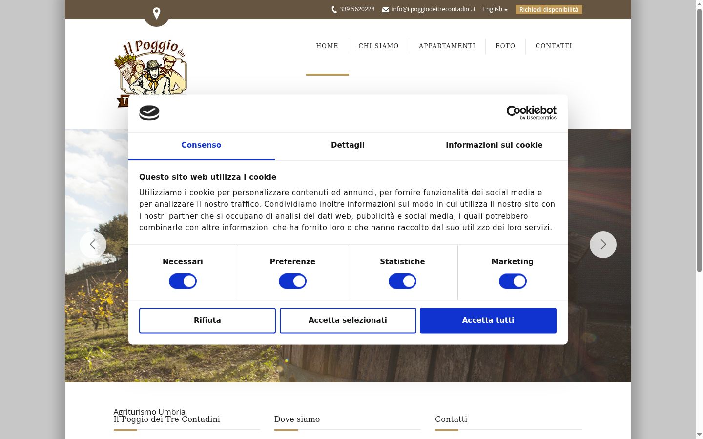 Screenshot del banner di consenso mostrato prima di qualsiasi interazione