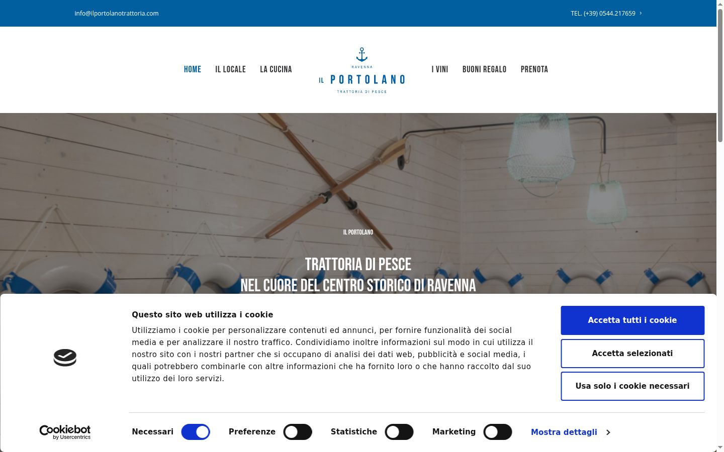 Screenshot del banner di consenso mostrato prima di qualsiasi interazione