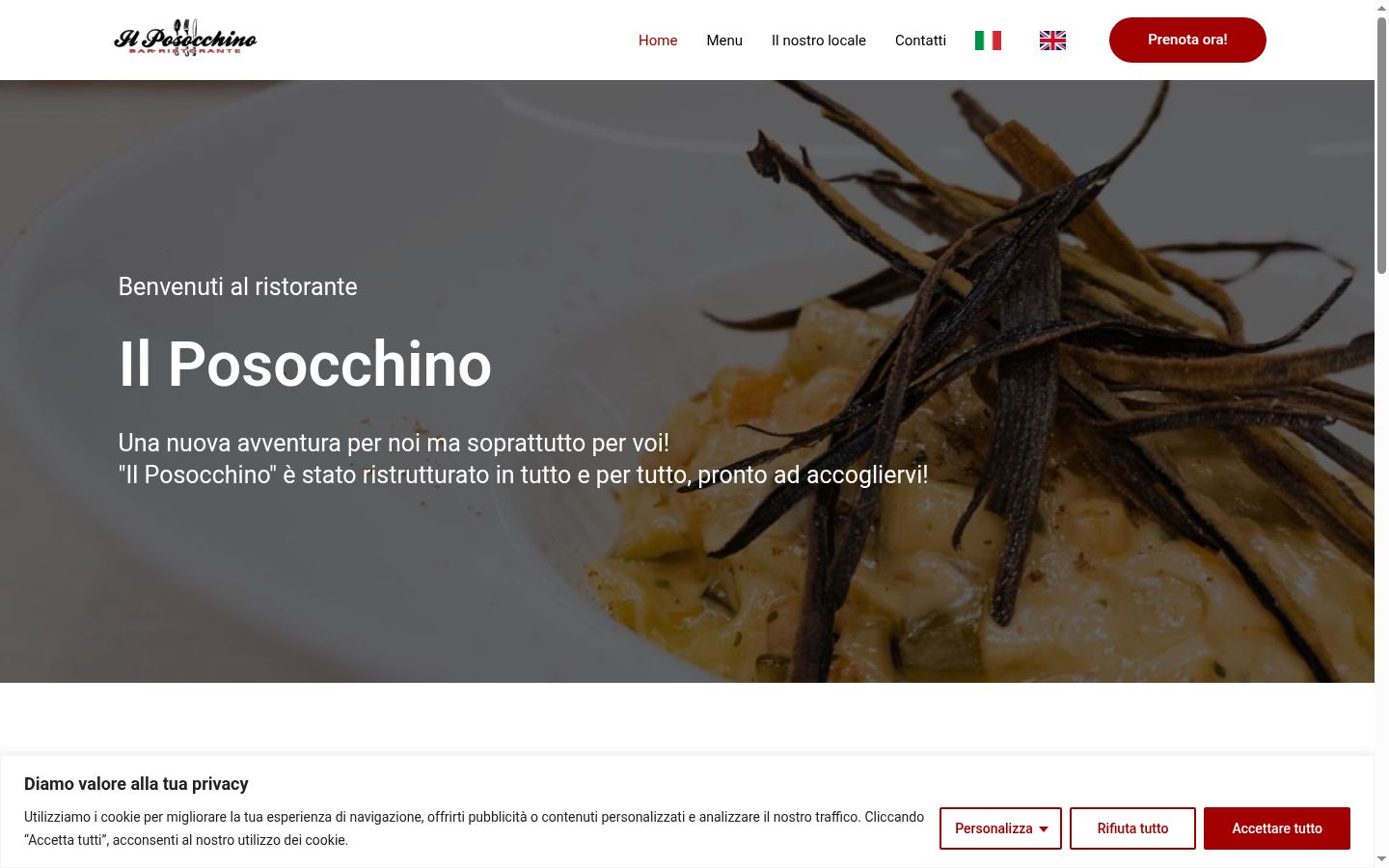 Screenshot del banner di consenso mostrato prima di qualsiasi interazione