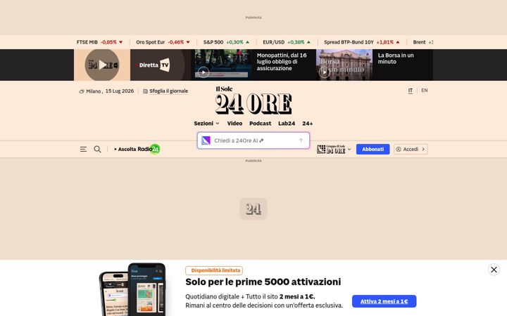 Snímek obrazovky ilsole24ore.com