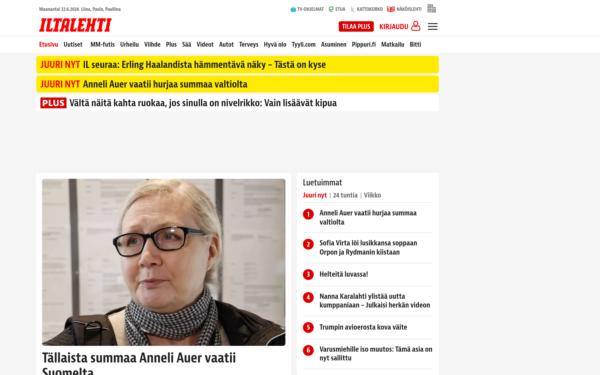 Screenshot of iltalehti.fi