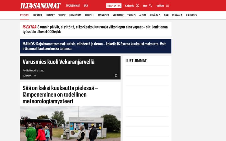 Screenshot of iltasanomat.fi