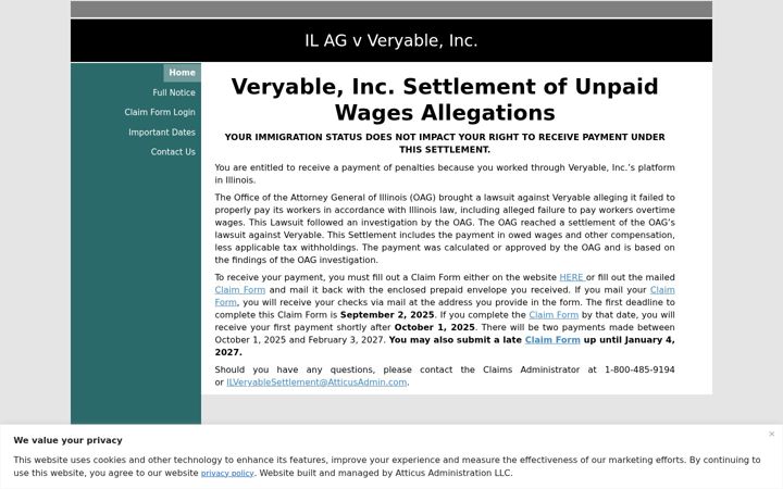 Screenshot of ilveryablesettlement.com