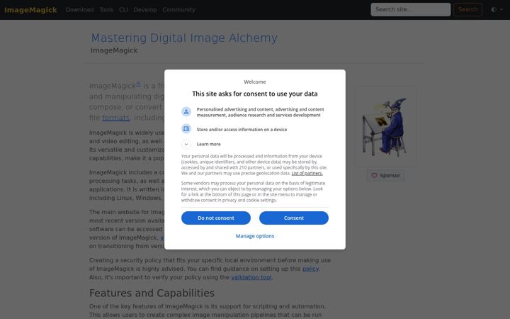 Screenshot van imagemagick.org