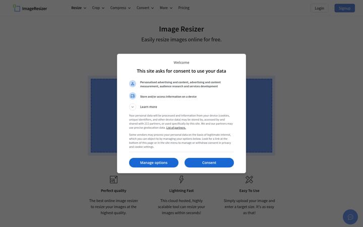 Screenshot van imageresizer.com