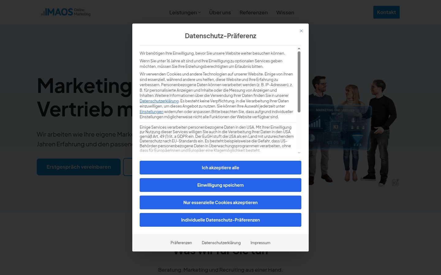 Screenshot des Einwilligungsbanners vor jeglicher Interaktion