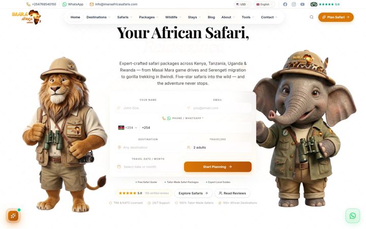 Screenshot of imaraafricasafaris.com