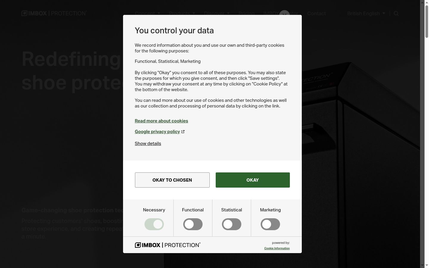 Screenshot del banner di consenso mostrato prima di qualsiasi interazione