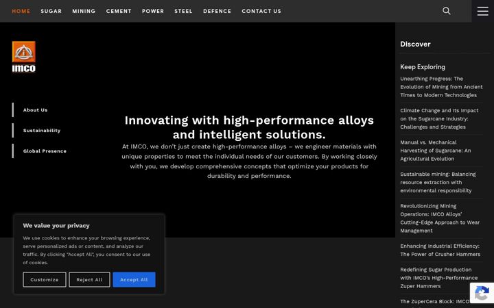 Screenshot of imcoalloys.com