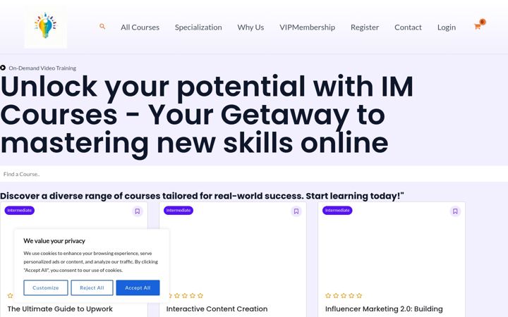 Screenshot of imcourses.org