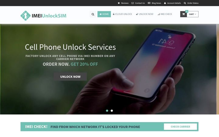 Screenshot ta' imeiunlocksim.com
