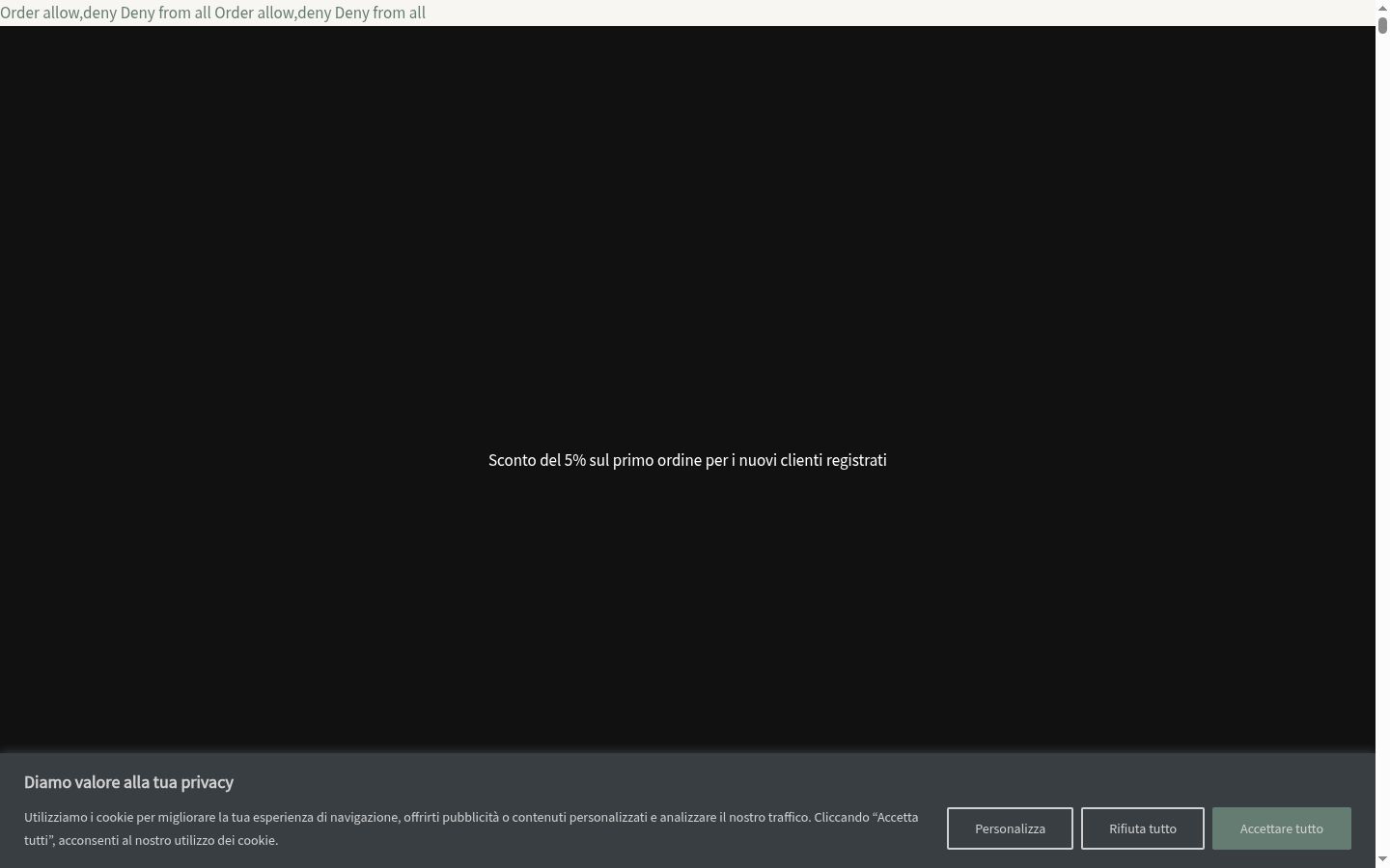 Screenshot del banner di consenso mostrato prima di qualsiasi interazione