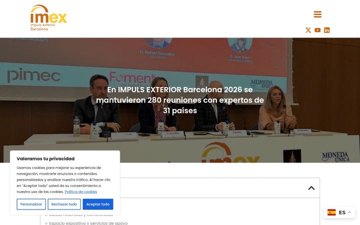 Captură de ecran a imexbarcelona.com