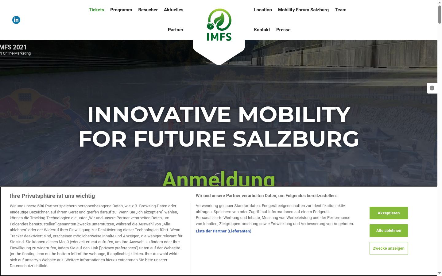 Screenshot des Einwilligungsbanners vor jeglicher Interaktion