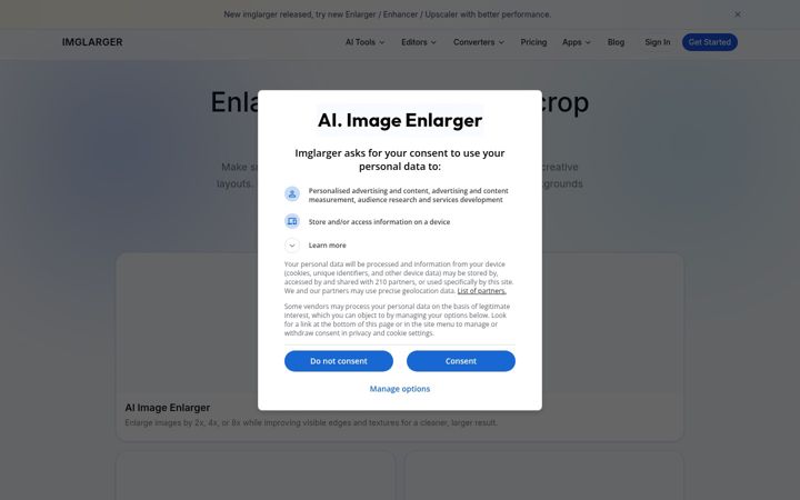Screenshot of imglarger.com
